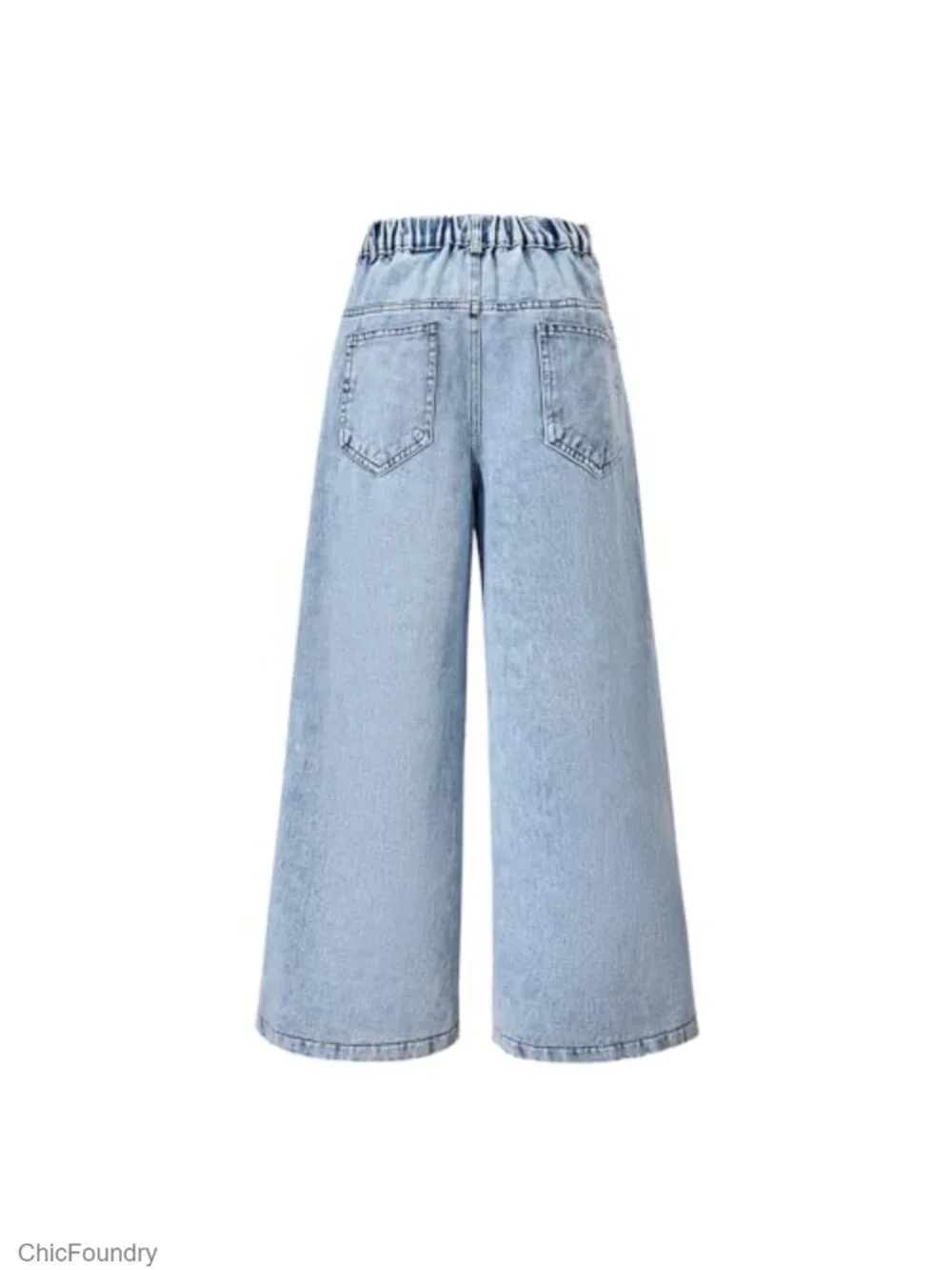 Girls Ripped Baggy Wide Leg Jeans with Pockets, Non-Stretch Cotton Blend,